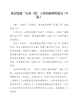 基层党建“五基三化”工作经验材料范文（9篇）