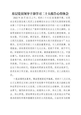 基层党员领导干部学习二十大报告心得体会