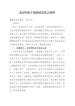 基层年轻干部座谈会发言材料