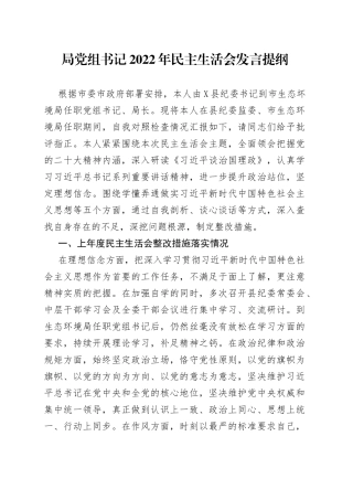 局党组书记2022年民主生活会发言提纲8353