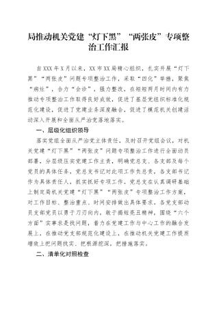局推动机关党建“灯下黑”“两张皮”专项整治工作汇报