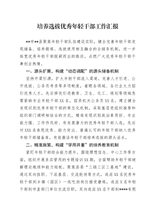 培养选拔优秀年轻干部工作汇报