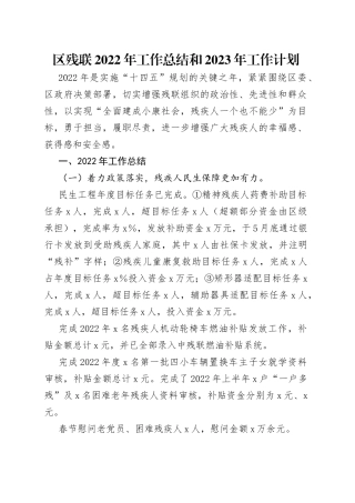 区残联2022年工作总结和2023年工作计划