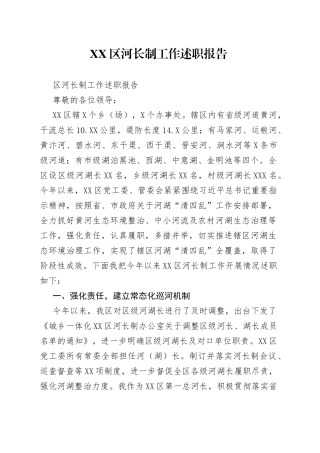 区河长制工作述职报告