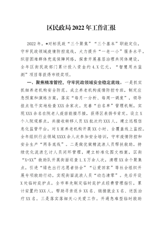 区民政局2022年工作汇报