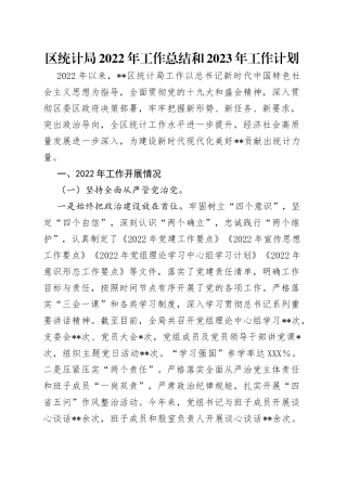 区统计局2022年工作总结和2023年工作计划