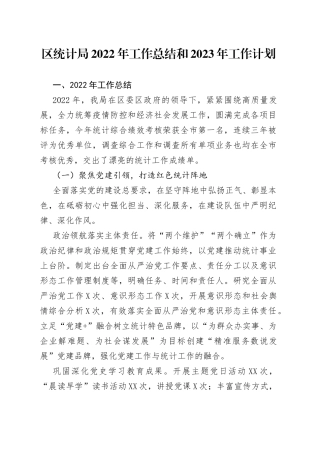 区统计局2022年工作总结和2023年工作计划1