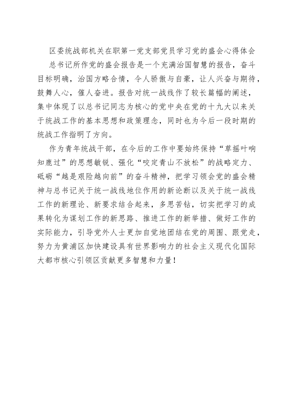 区委统战部机关党支部书记学习党的盛会心得体会2篇_第2页