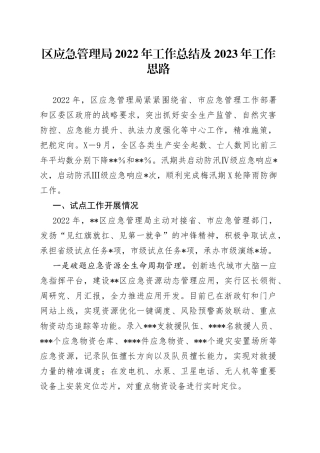 区应急管理局2022年工作总结及2023年工作思路