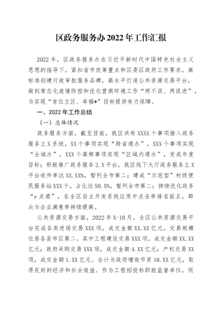 区政务服务办2022年工作汇报