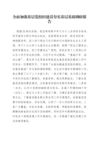 全面加强基层党组织建设夯实基层基础调研报告