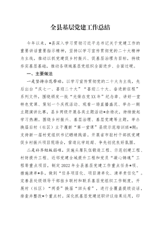 全县基层党建工作总结—今日公文网