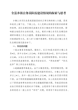全县乡镇公务员队伍建设情况的探索与思考