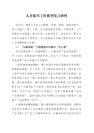 人才振兴工作典型发言材料