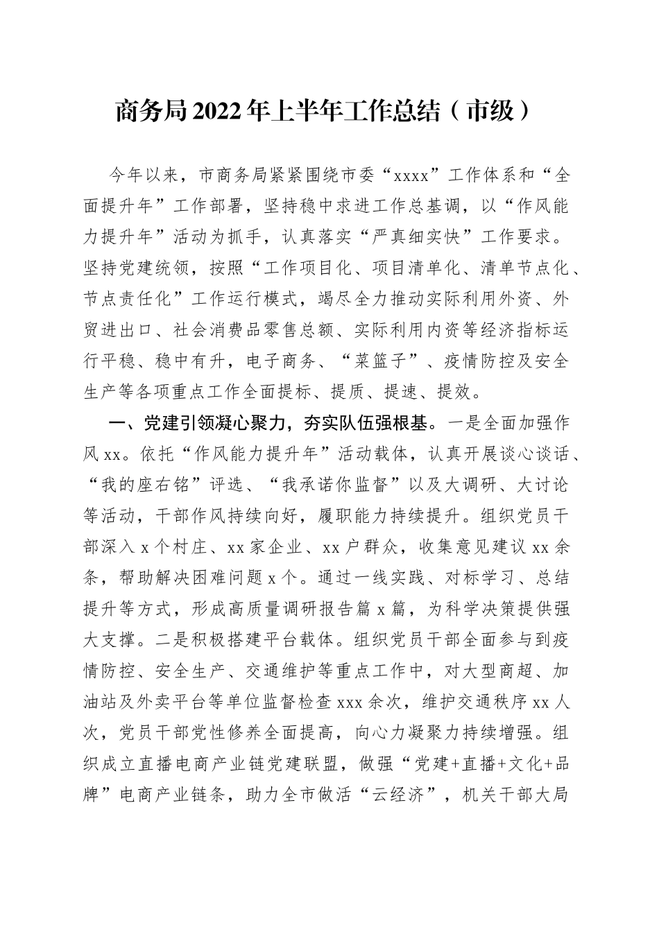 商务局2022年上半年工作总结（市级）_第1页