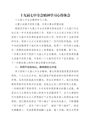 十九届七中全会精神学习心得体会