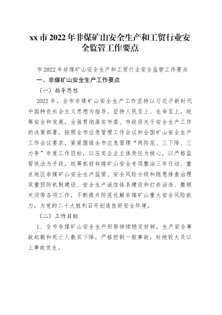 市2022年非煤矿山安全生产和工贸行业安全监管工作要点