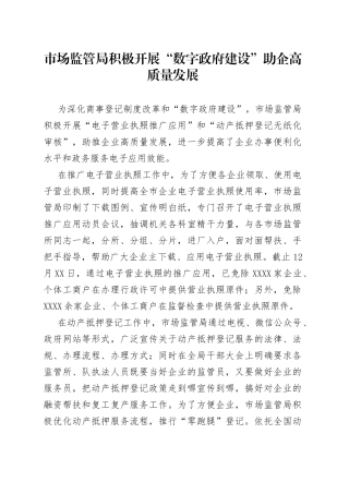 市场监管局积极开展“数字政府建设”助企高质量发展