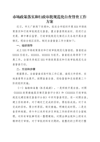 市场政策落实和行政审批规范化自查督查工作方案