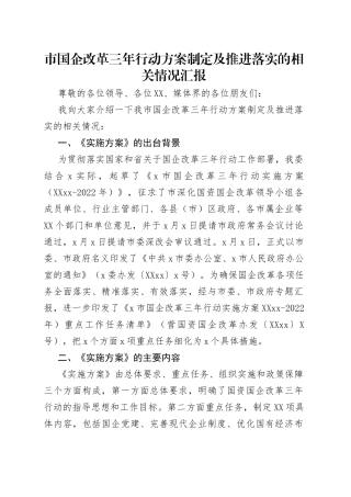 市国企改革三年行动方案制定及推进落实的相关情况汇报（1）