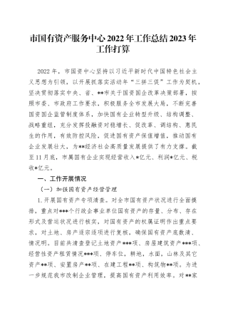 市国有资产服务中心2022年工作总结2023年工作打算