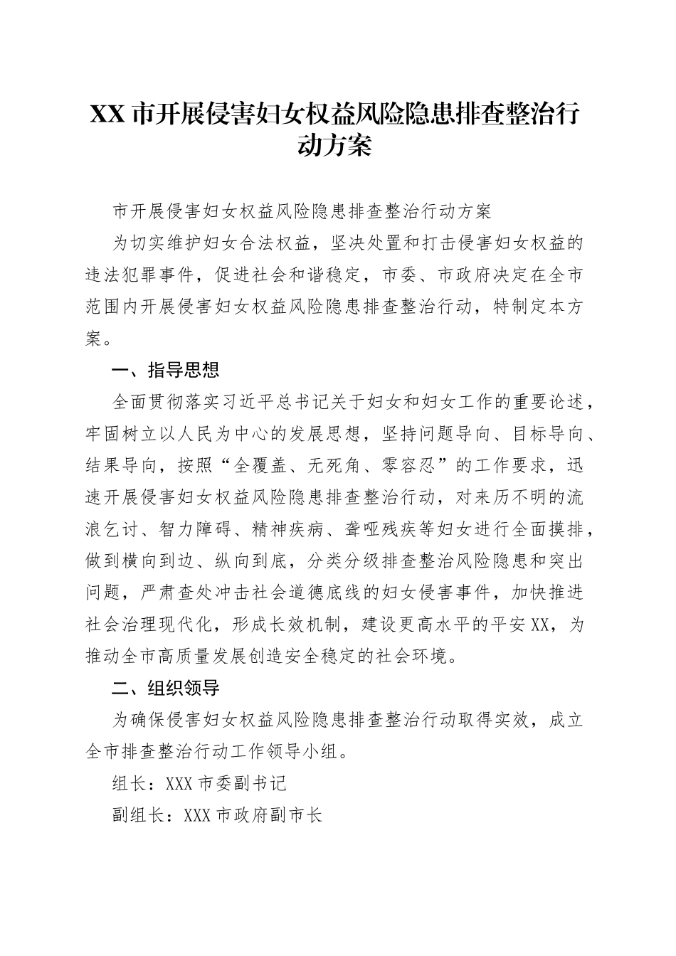 市开展侵害妇女权益风险隐患排查整治行动方案_第1页