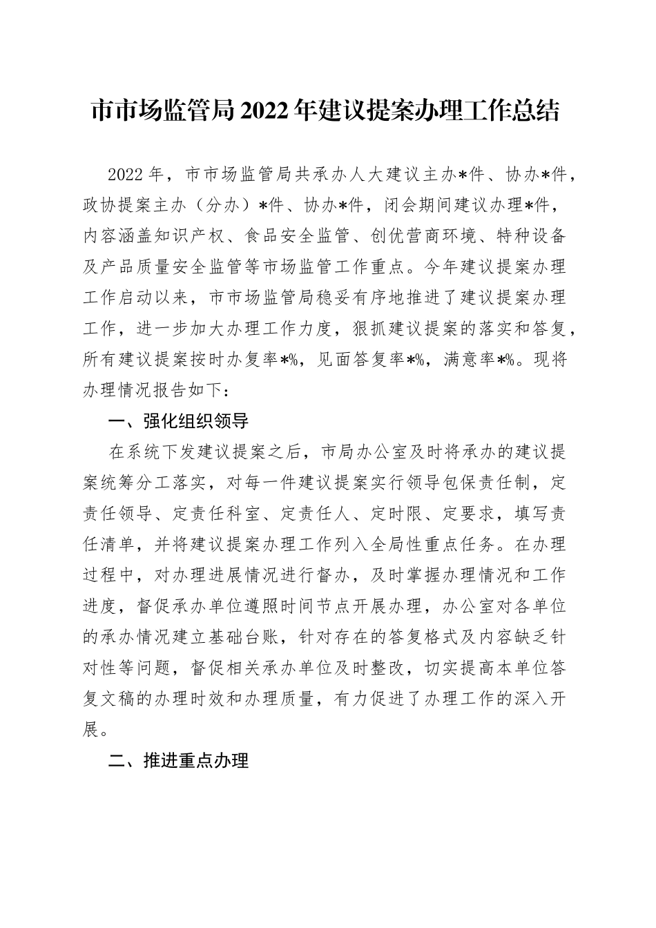 市市场监管局2022年建议提案办理工作总结_第1页