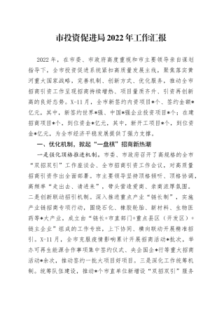 市投资促进局2022年工作汇报65420