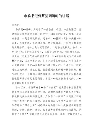 市委书记到某县调研时的讲话