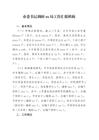 市委书记调研局工作汇报模板