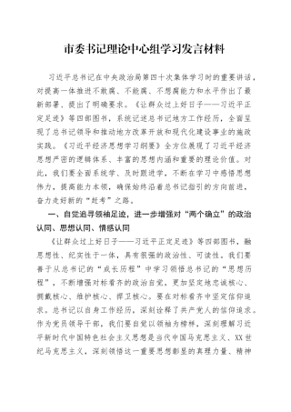 市委书记理论中心组学习发言材料