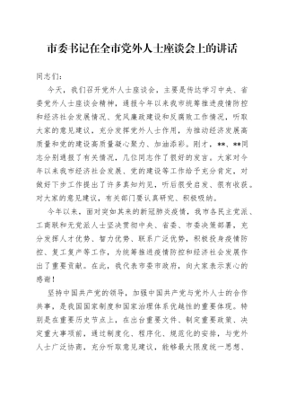 市委书记在全市党外人士座谈会上的讲话38