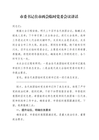 市委书记在市两会临时党委会议讲话22