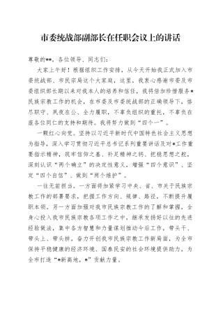市委统战部副部长在任职会议上的讲话
