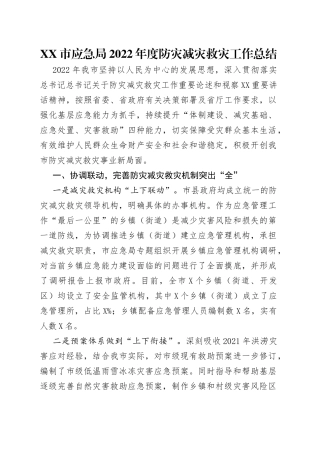 市应急局2022年度防灾减灾救灾工作总结