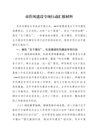 市作风建设专项行动汇报材料