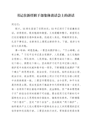 书记在新任职干部集体谈话会上的讲话