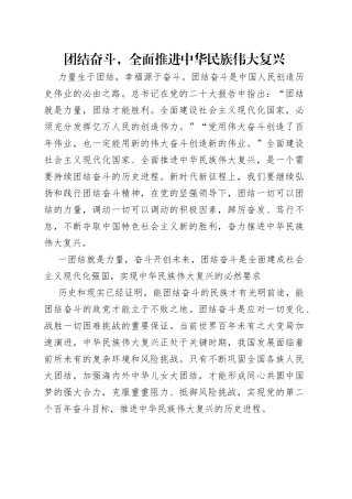 团结奋斗，全面推进中华民族伟大复兴