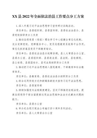 县2022年全面依法治县工作要点分工方案86