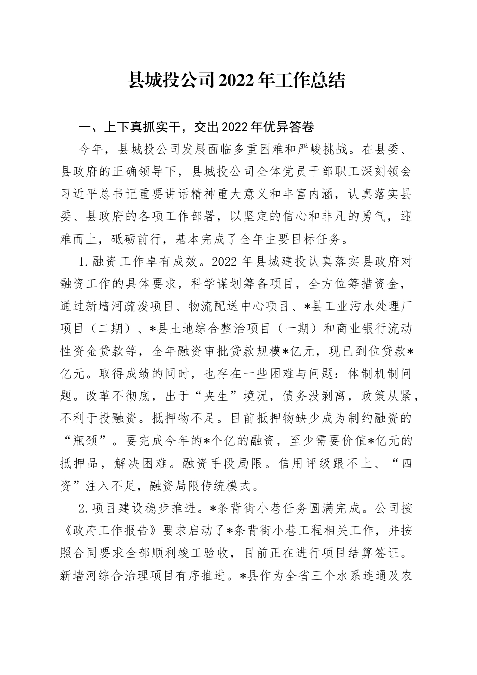 县城投公司2022年工作总结83_第1页