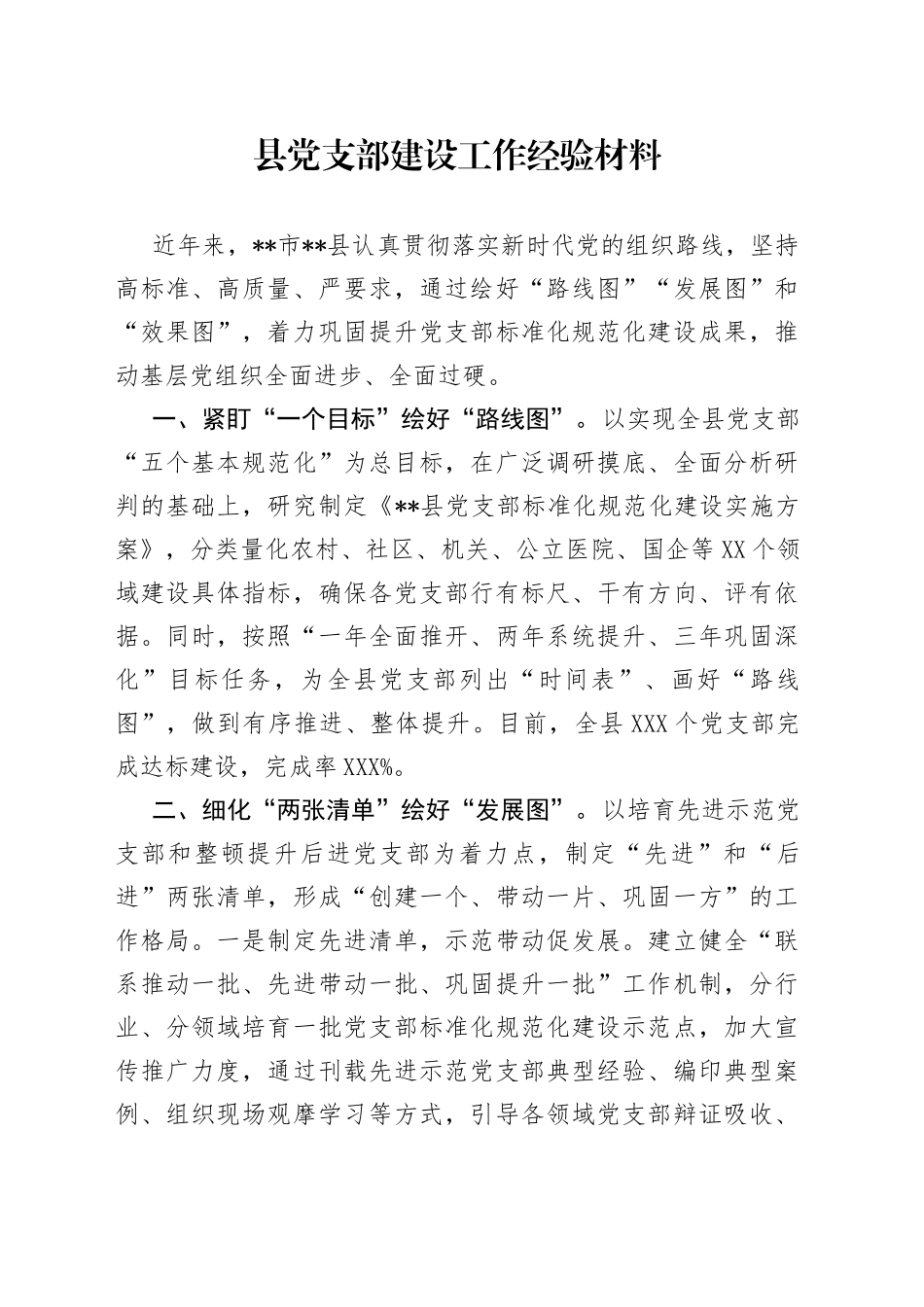 县党支部建设工作经验材料_第1页