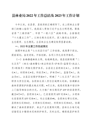 县林业局2022年工作总结及2023年工作计划