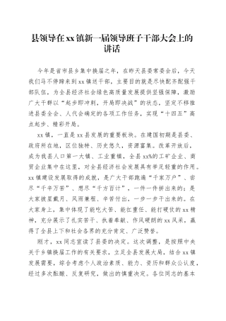 县领导在镇新一届领导班子干部大会上的讲话