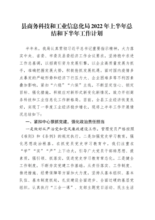县商务科技和工业信息化局2022年上半年总结和下半年工作计划