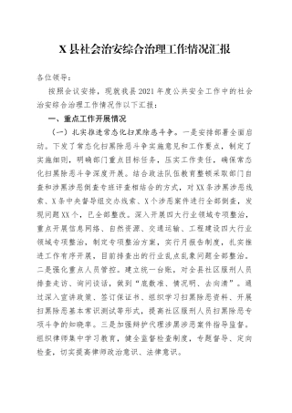 县社会治安综合治理工作情况汇报