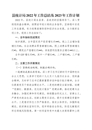 县统计局2022年工作总结及2023年工作计划