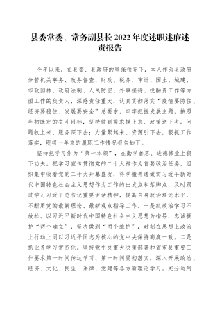 县委常委、常务副县长2022年度述职述廉述责报告—今日公文网709790