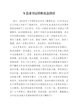 县委书记任职表态讲话