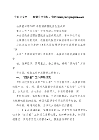 县委宣传部2022年巩固拓展脱贫攻坚成果重点工作“回头看”专项行动工作情况总结96_1