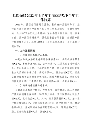 县医保局2022年上半年工作总结及下半年工作打算